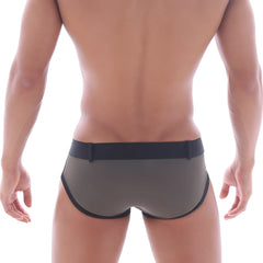 Black and gray form-fitting athletic briefs from MetroMaleWear Patagonia swim brief khaki 4936-26 with sleek design