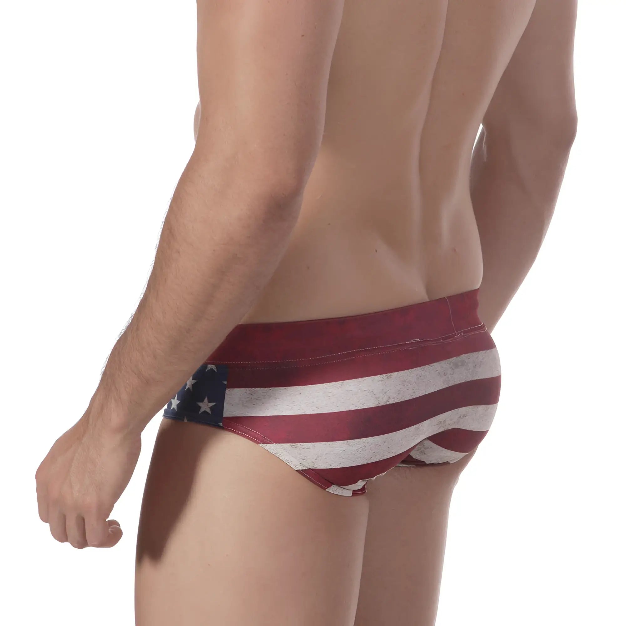MetroMaleWear Patriot swim brief 4916-90 featuring American flag-themed distressed red white and blue swim trunks
