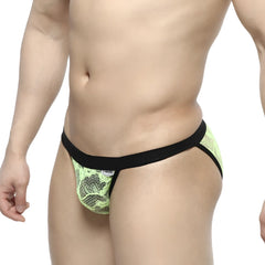 Neon green lace thong with black elastic waistband from MetroMaleWear Peek-A-Boo Bikini Green 1204-07