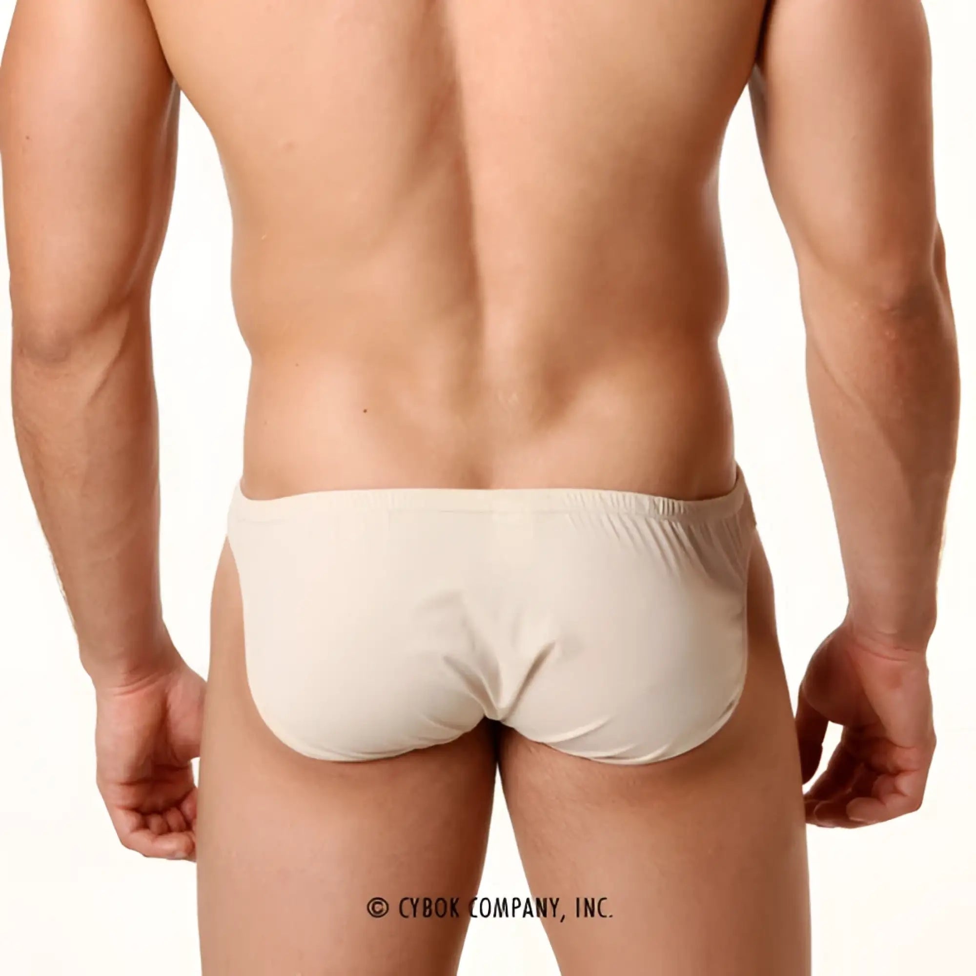 Beige form-fitting briefs with smooth stretchy fabric and elastic waistband metro male wear perfect scene askin bikini skin