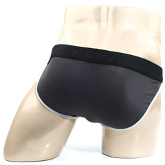 Black men’s briefs with white trim and mew logo waistband metroMalewear perfect scene bikini twilight 1004-11