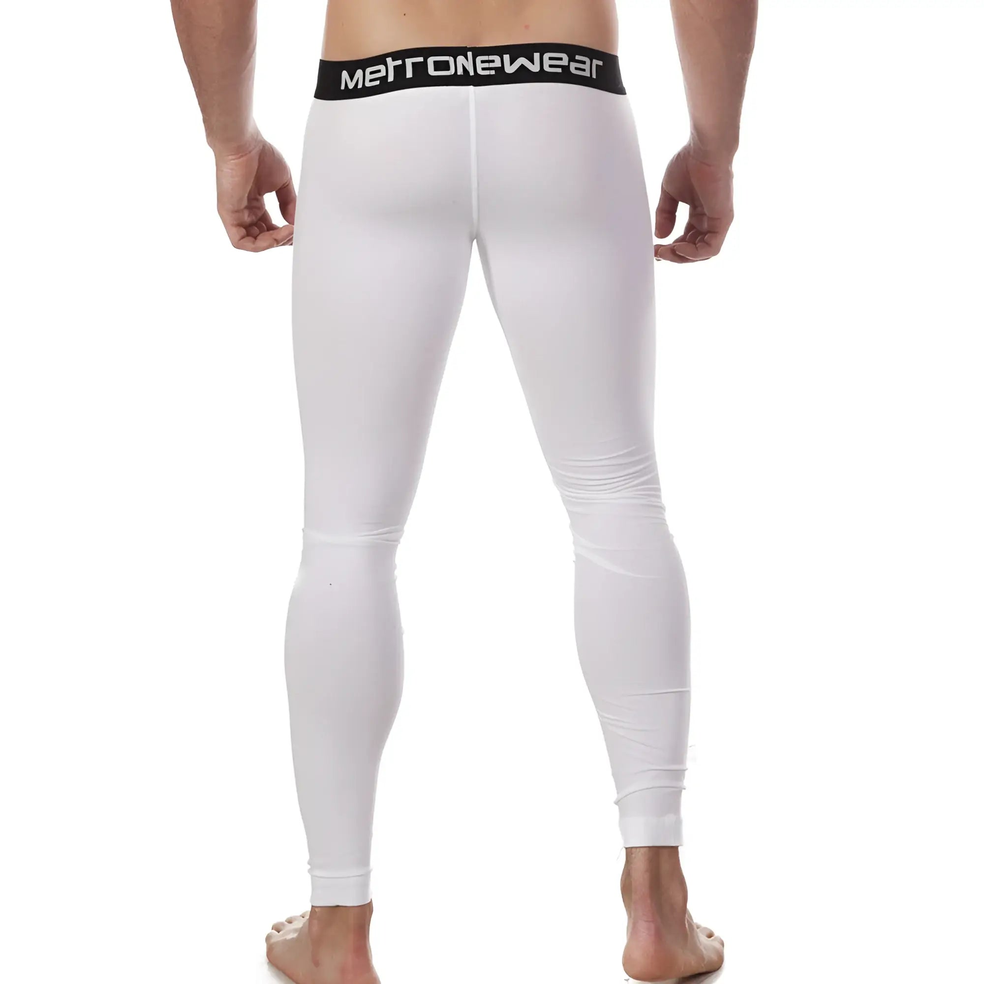 MetroMaleWear perfect scene cotton long john white leggings with black waistband and white branded lettering