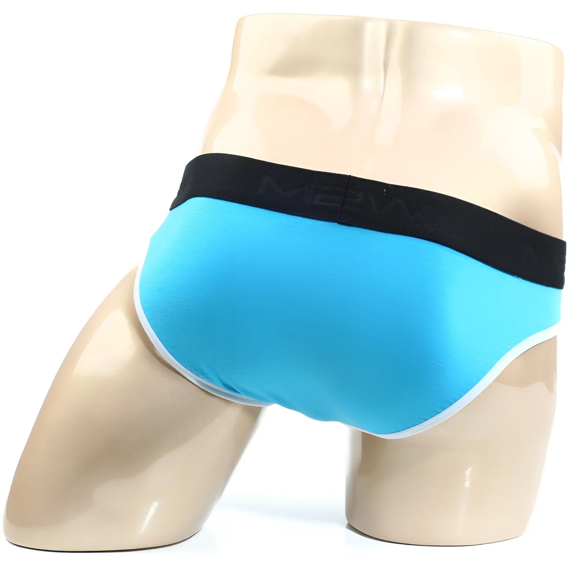 Bright blue metroMalewear perfect scene hip briefs with black waistband logo and white trim for comfortable fit