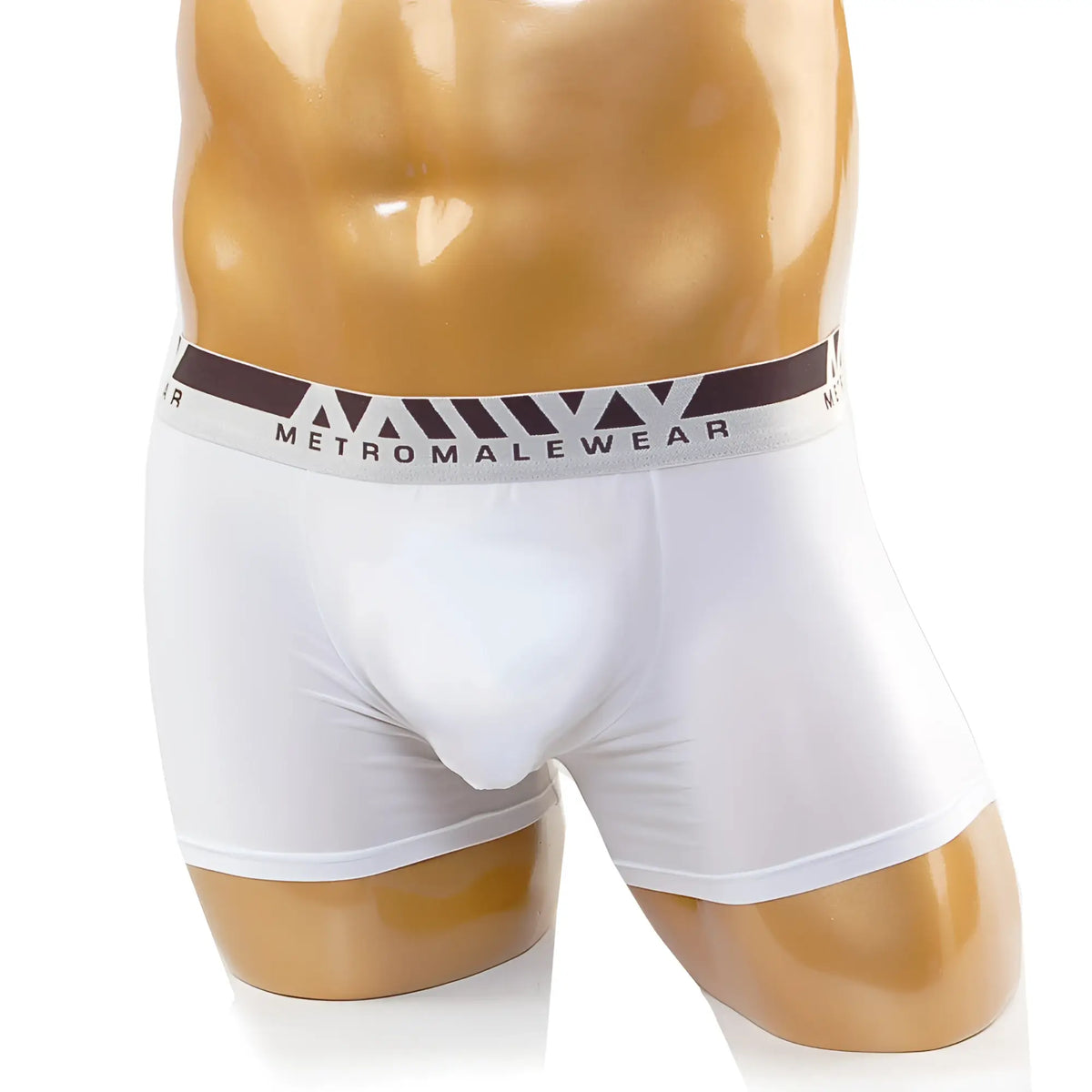 White men’s briefs with gray and brown elastic waistband branded metromalewear from MetroMaleWear Perfect Scene Hip Solid Trunk