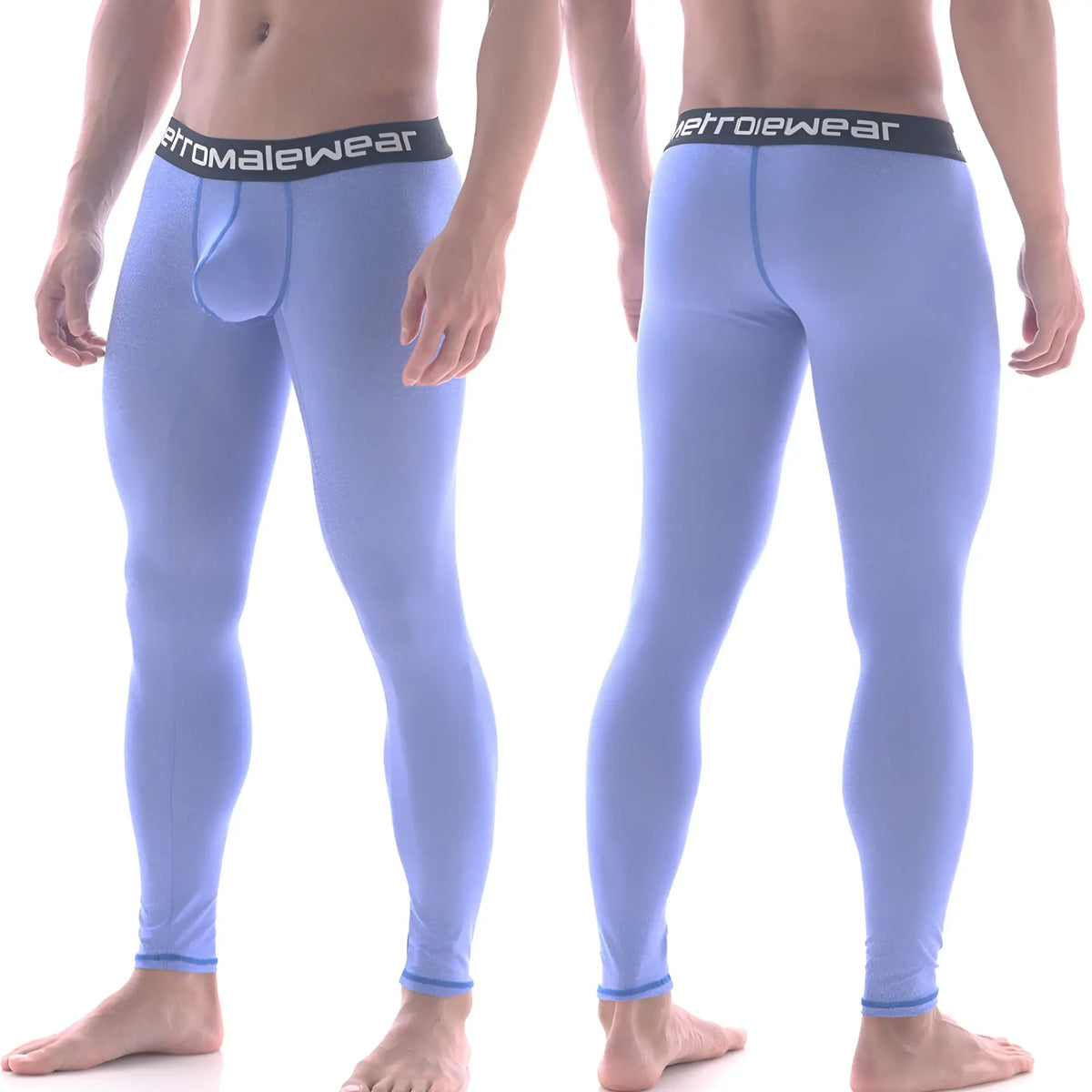 Light blue form-fitting men’s long john underwear with black metromalewear waistband perfect scene 3052-08