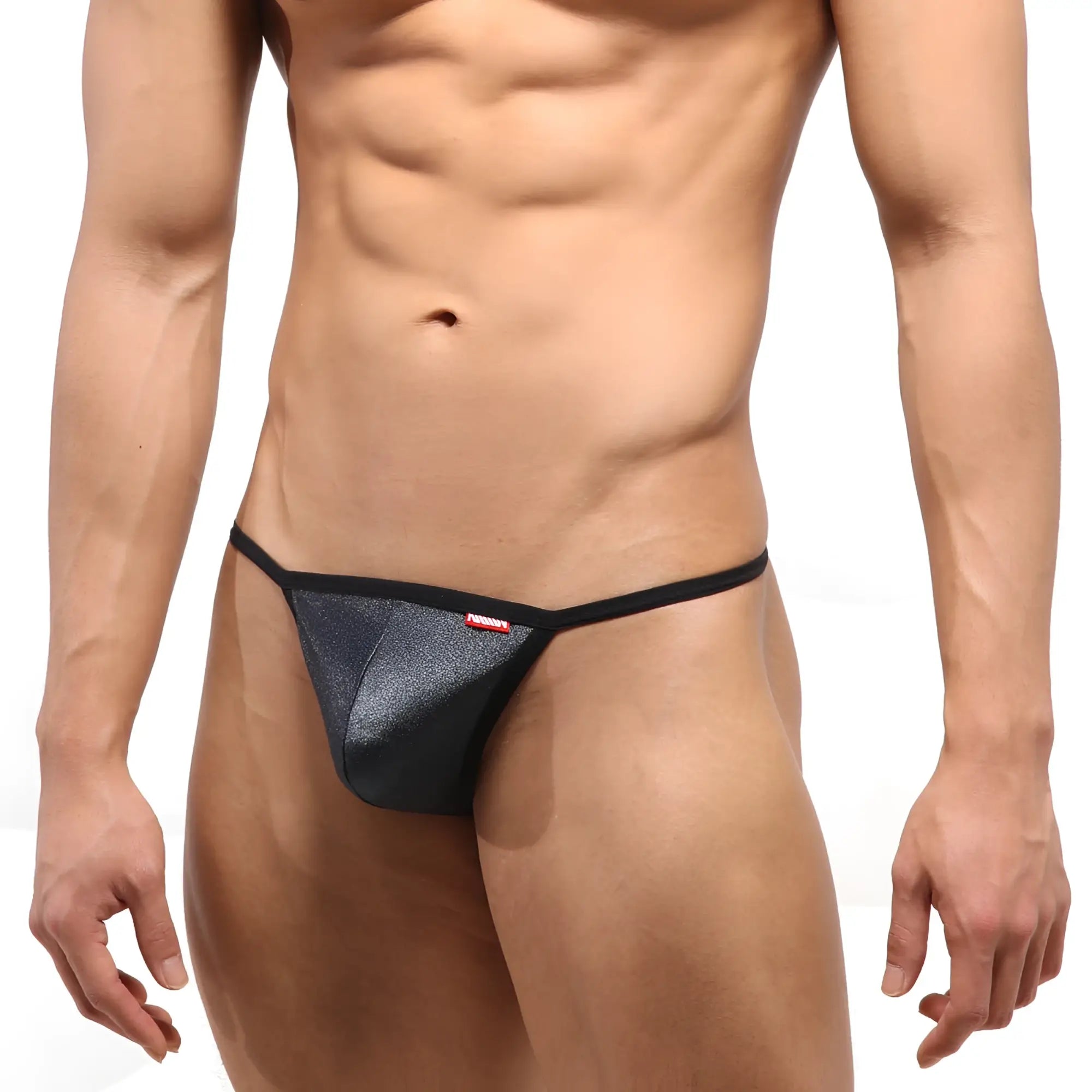 Black glittery string thong with red brand tag on the side by metromalewear perfect scene metal gray 2014 11