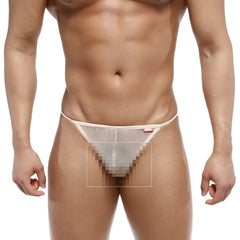 Beige mesh thong with a small red tag on the waistband from MetroMaleWear perfect scene string nude 2014-76