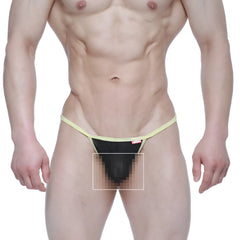 Black mesh thong with yellow elastic waistband and trim from MetroMaleWear perfect scene string tull 2014-21