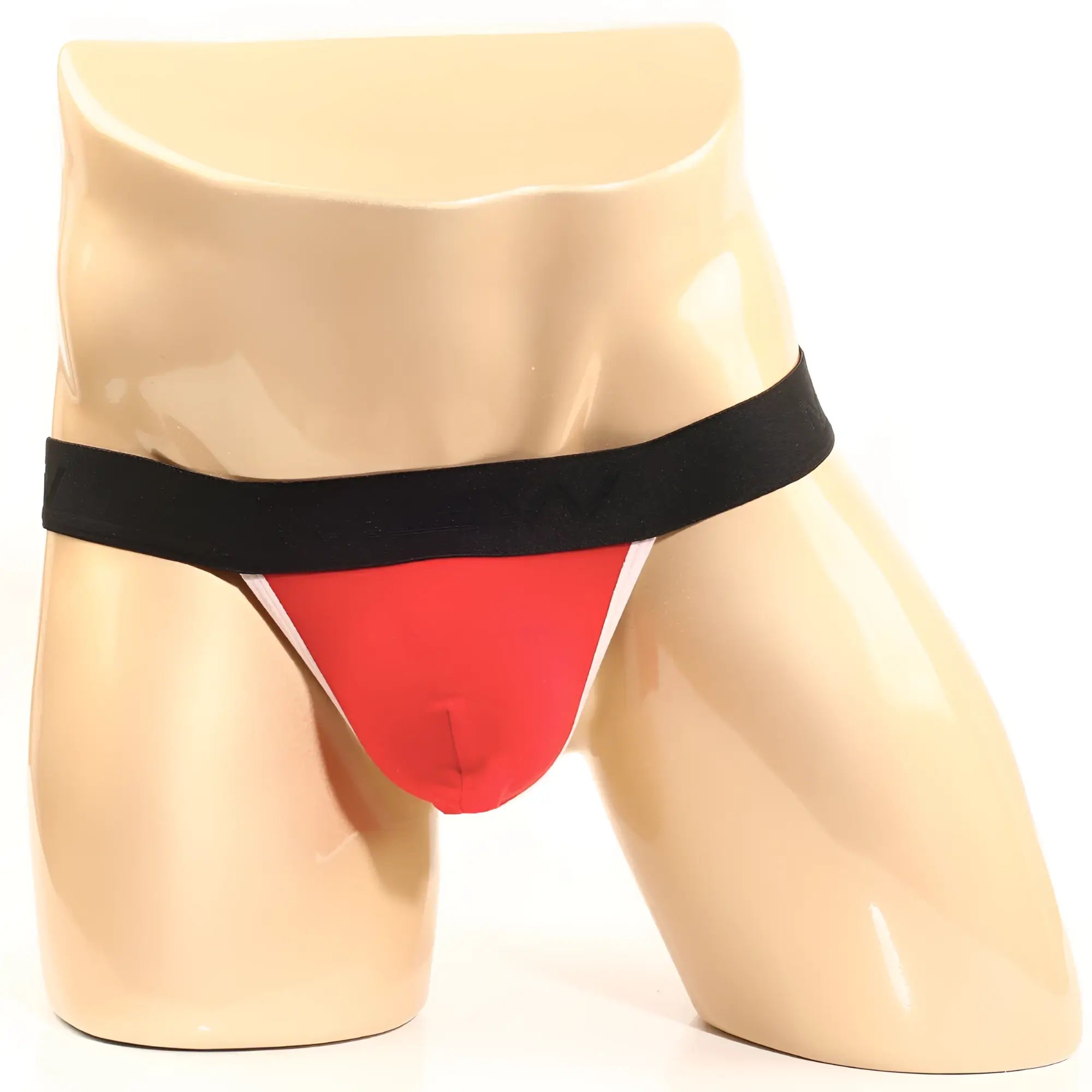 MetroMaleWear perfect scene y-back thong red 1002-12 in red and black with white trim displayed on a mannequin front view