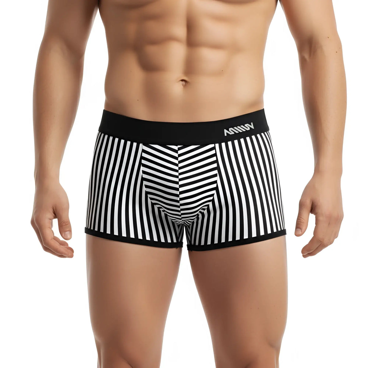 Black and white striped mens boxer briefs with anhui branded black waistband metro male wear pierrot boxer jock black 2306-40
