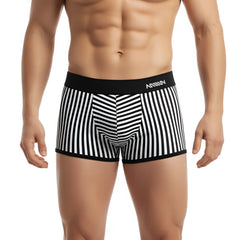 Black and white striped mens boxer briefs with anhui branded black waistband metro male wear pierrot boxer jock black 2306-40