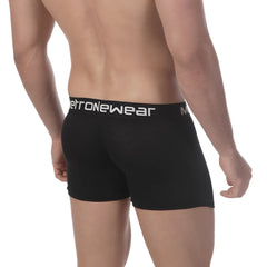 Black mens pima cotton boxer briefs with white metronewear logo band for comfortable everyday wear