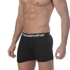 Black mens pima cotton boxer briefs with a white promalewear logo on the waistband metroMalewear 3027-20