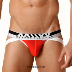 MetroMaleWear pima cotton vibrant red briefs with black and white striped waistband and logo