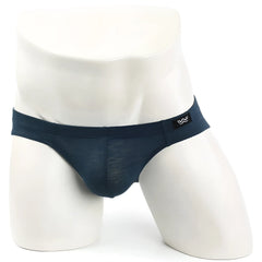 Dark blue sleek form-fitting men’s briefs with subtle textured fabric metro male wear pinerolo bikini 5103-86