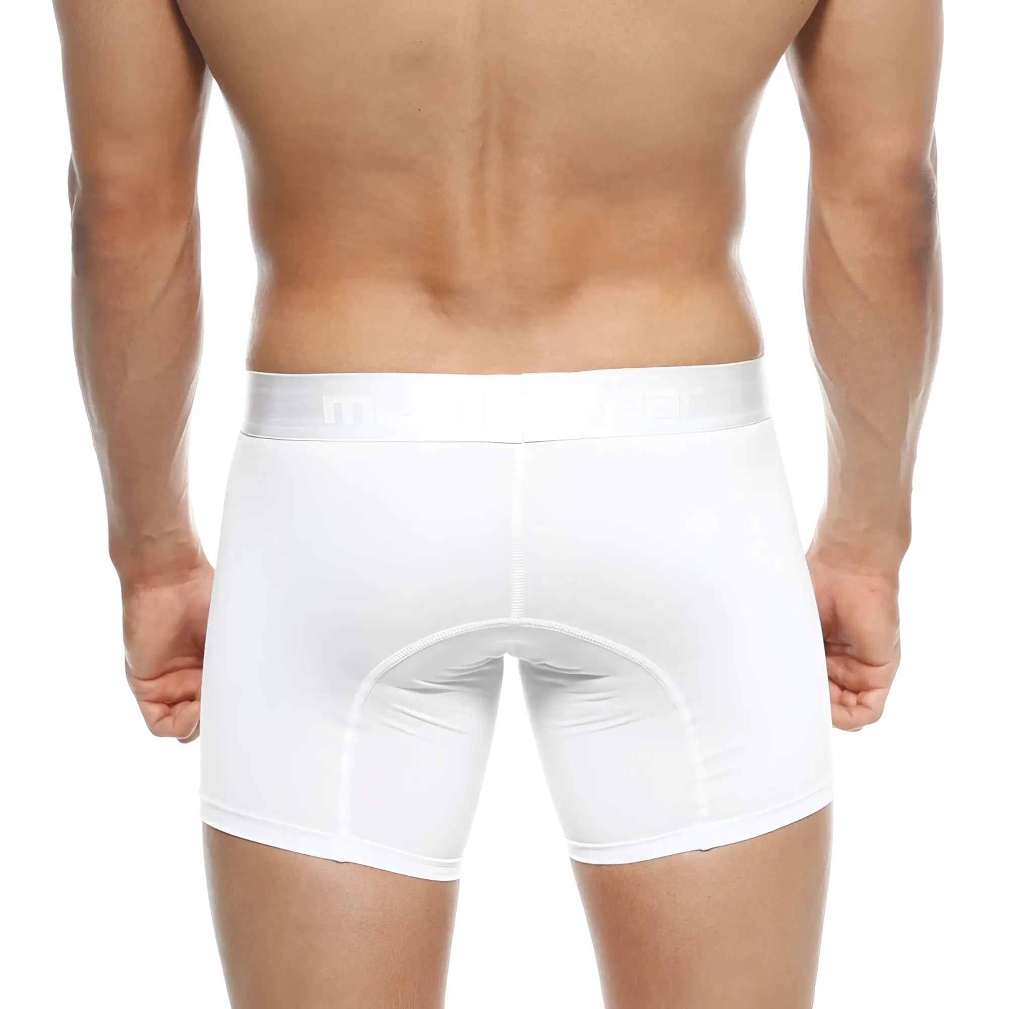 White men’s polyester boxer briefs metro male wear snug fit reinforced seams crystal mid 10 inch 2023-01