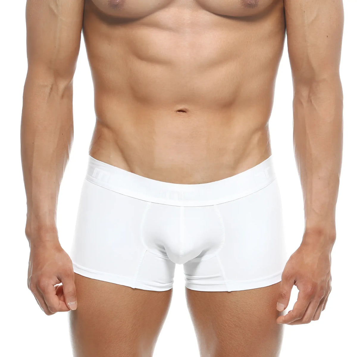 White men’s briefs in polyester with a smooth form-fitting design and subtle elastic waistband by metromalewear