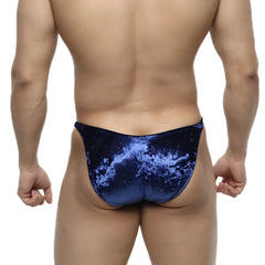 Deep blue velvet MetroMaleWear PosingWear IFBB PRO swim trunks with shimmering galaxy pattern for posing suit use