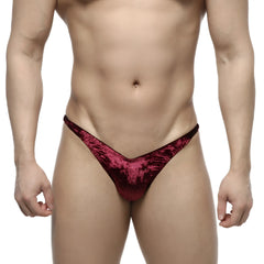 MetroMaleWear IFBB PRO deep red velvet thong with subtle texture for posing wear front view