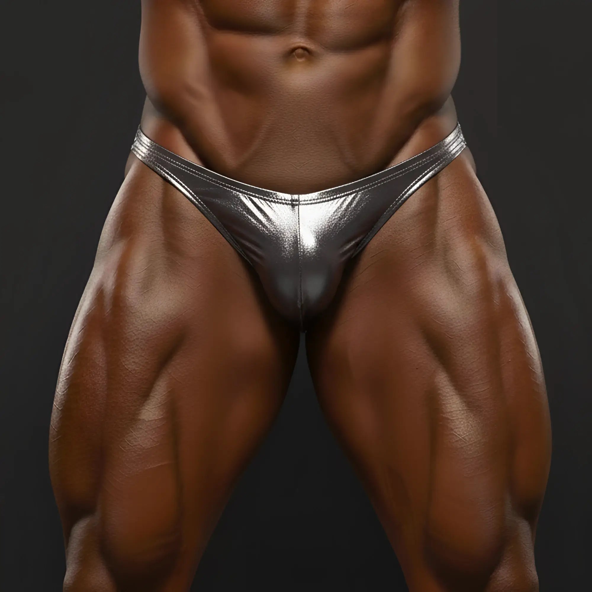 MetroMaleWear posingwear metallic carbon posing suit in shiny silver metallic briefs with a sleek form-fitting design