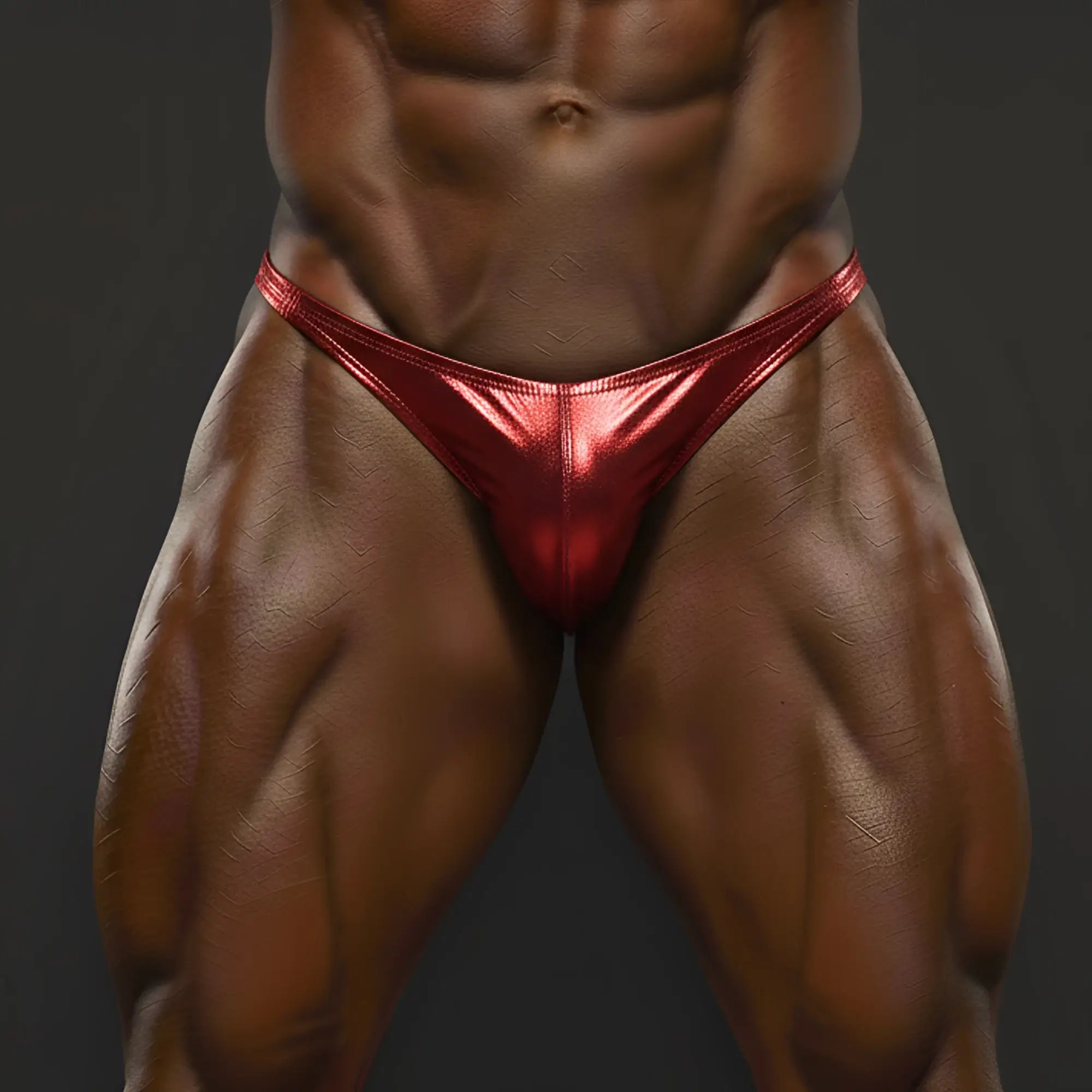 Shiny red metallic briefs metro males wear posingwear metallic red posing suit for bodybuilding and fitness competitions