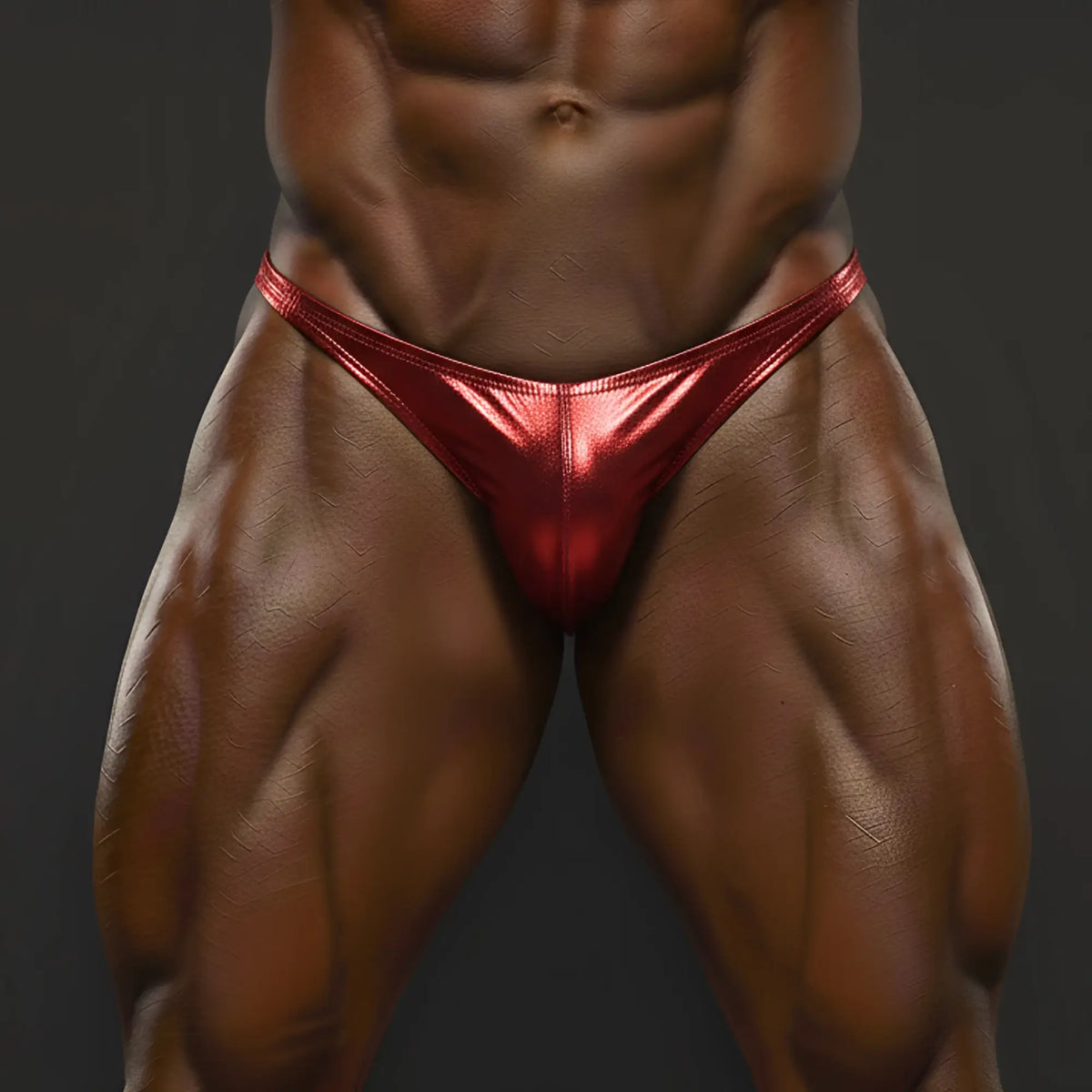 Shiny red metallic briefs metro males wear posingwear metallic red posing suit for bodybuilding and fitness competitions