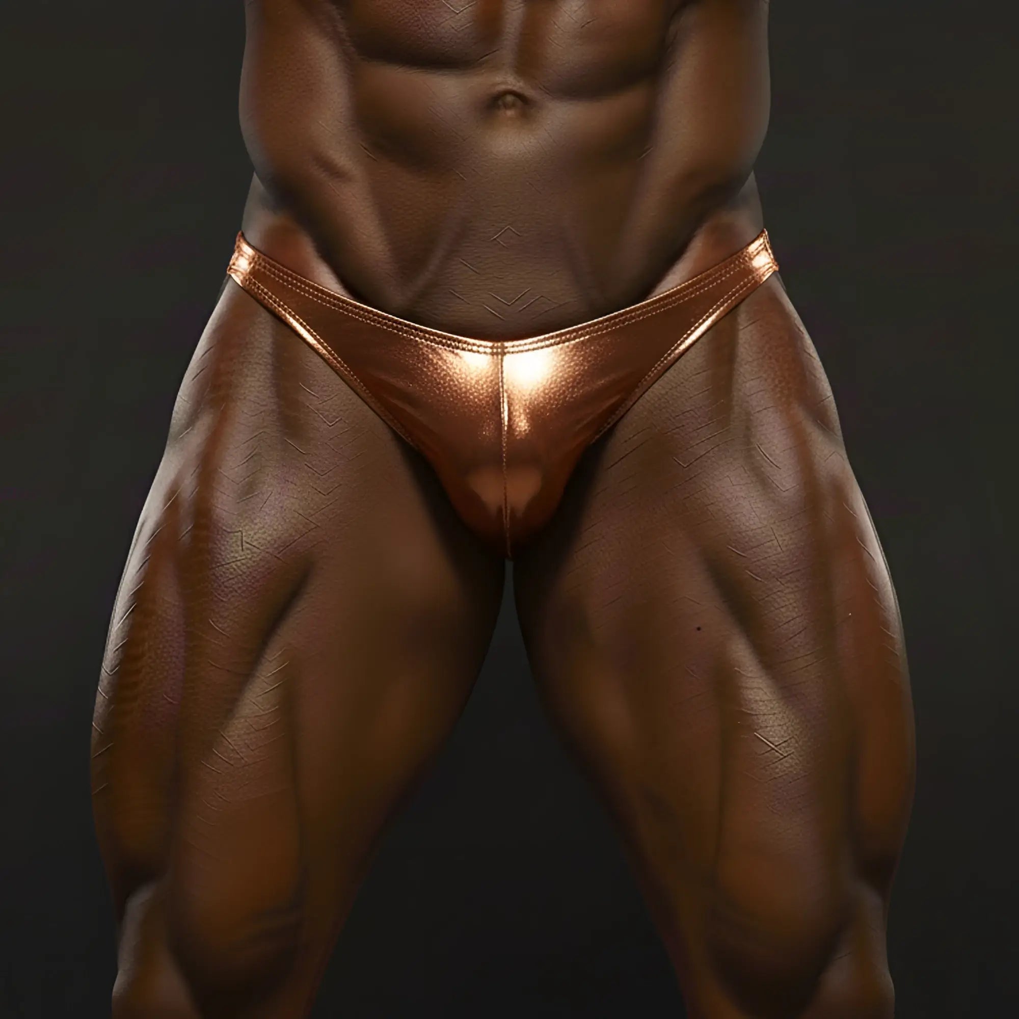MetroMaleWear posingwear ochre posing suit shiny copper metallic briefs with sleek form-fitting design
