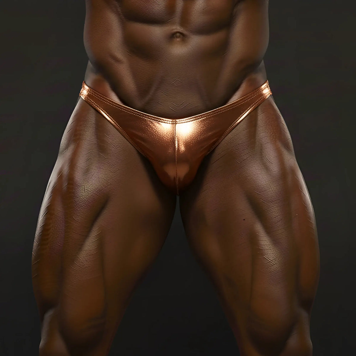 MetroMaleWear posingwear ochre posing suit shiny copper metallic briefs with sleek form-fitting design