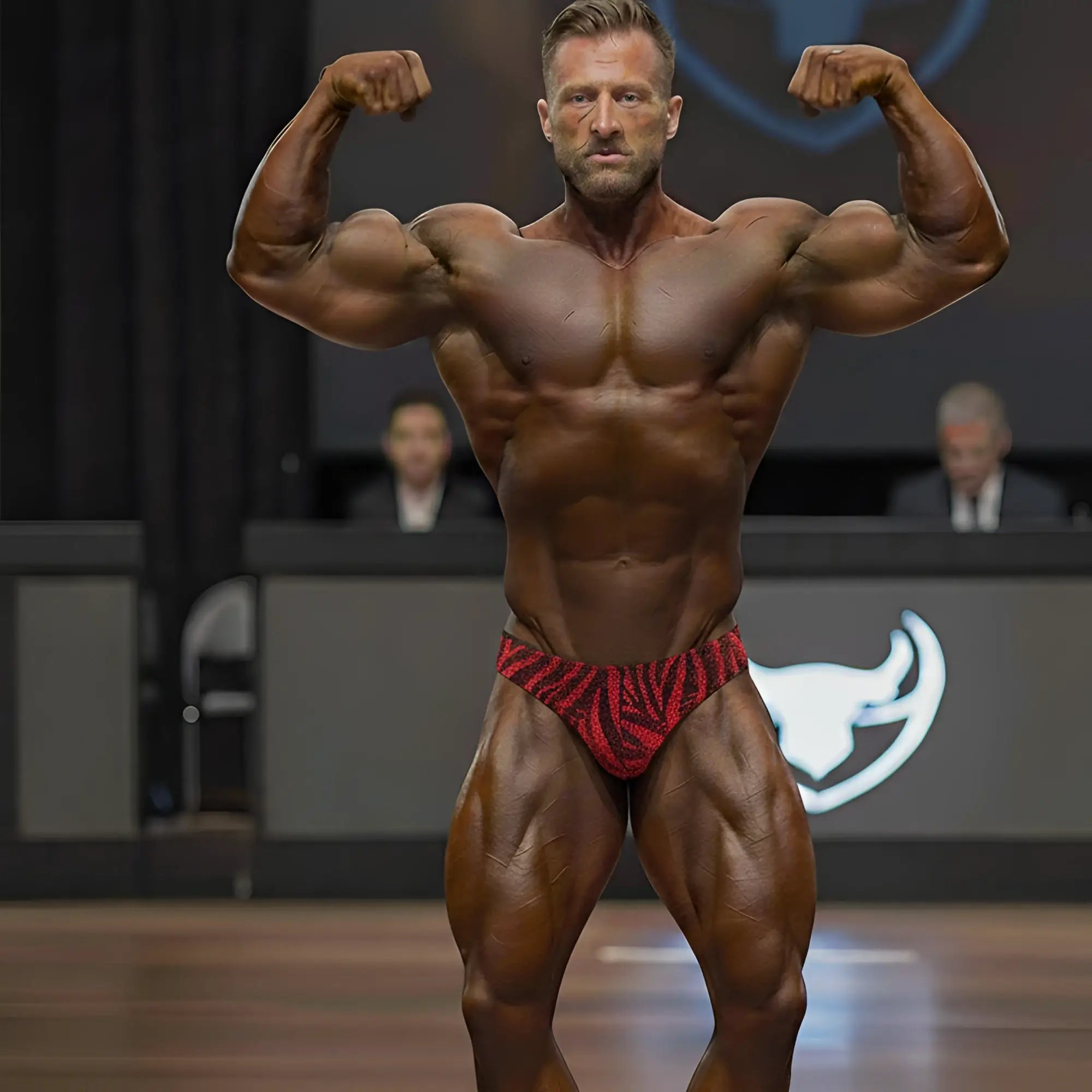 MetroMaleWear red zebra posing briefs with black pattern designed for competition and bodybuilding use