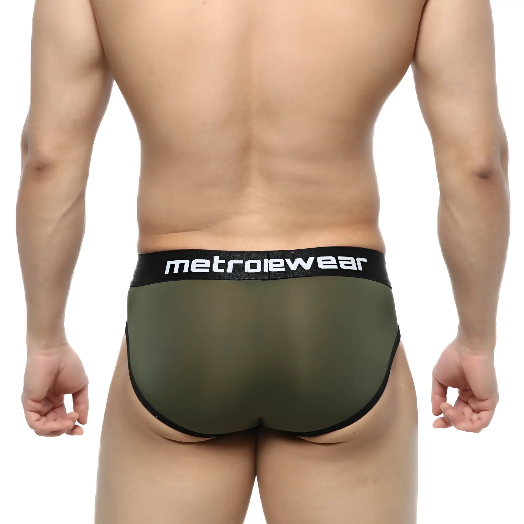 Olive green mesh briefs with black elastic metrowear waistband metro malewear prado brief green 5133-26