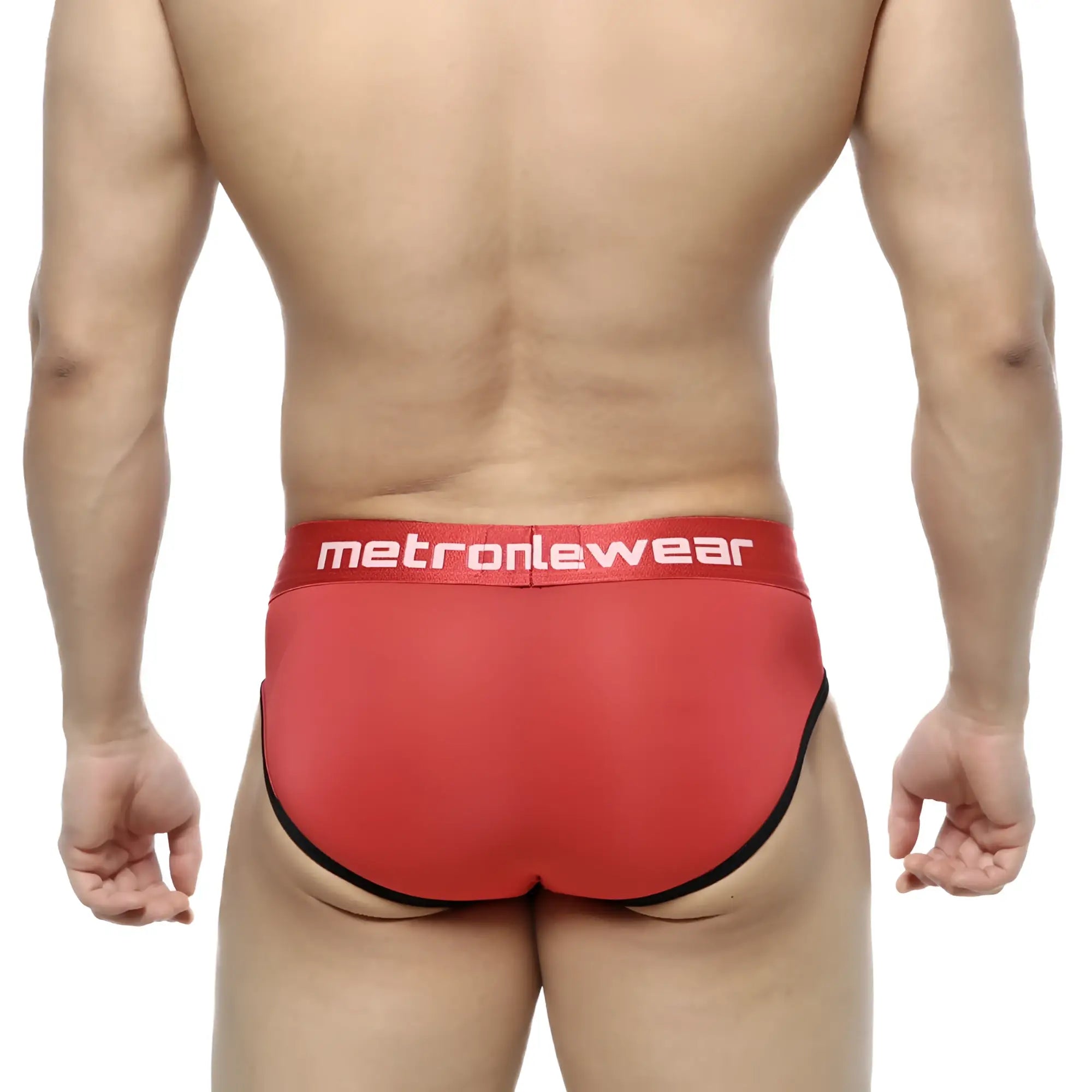 MetroMaleWear Prado brief red 5133-12 in red fabric with black trim and white logo on the waistband
