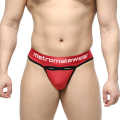 MetroMaleWear Prado thong red and black with bold logo band designed for comfortable daily wear