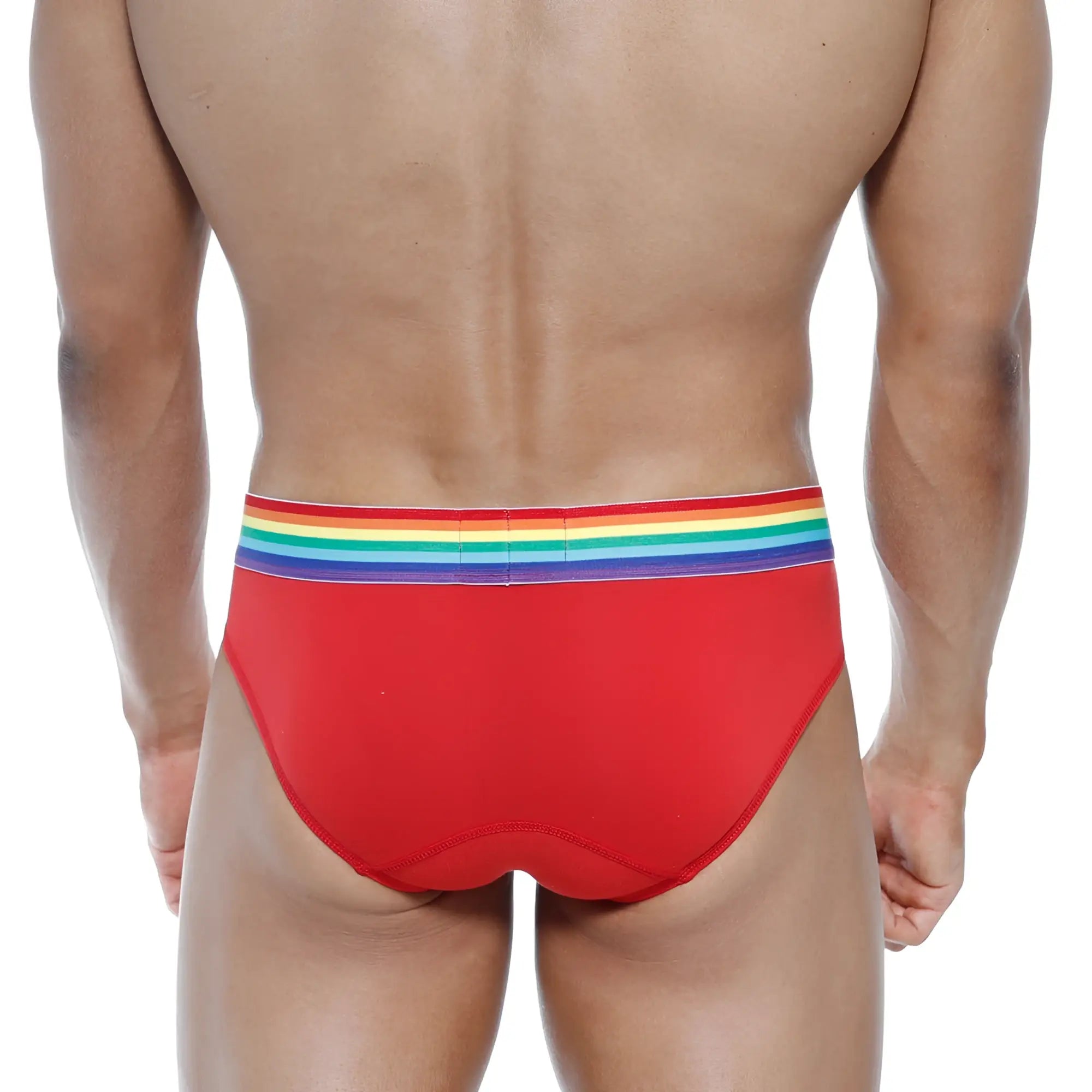 Red briefs metro malewear pride brief red 5006-r12 with rainbow-striped waistband for supportive comfort