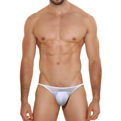 Metromalewear prodigy bikini white mesh thong with solid white front panel and breathable mesh fabric