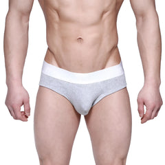 Gray heathered briefs with a solid white waistband from metromalewear profile hip brief gray 1303-10
