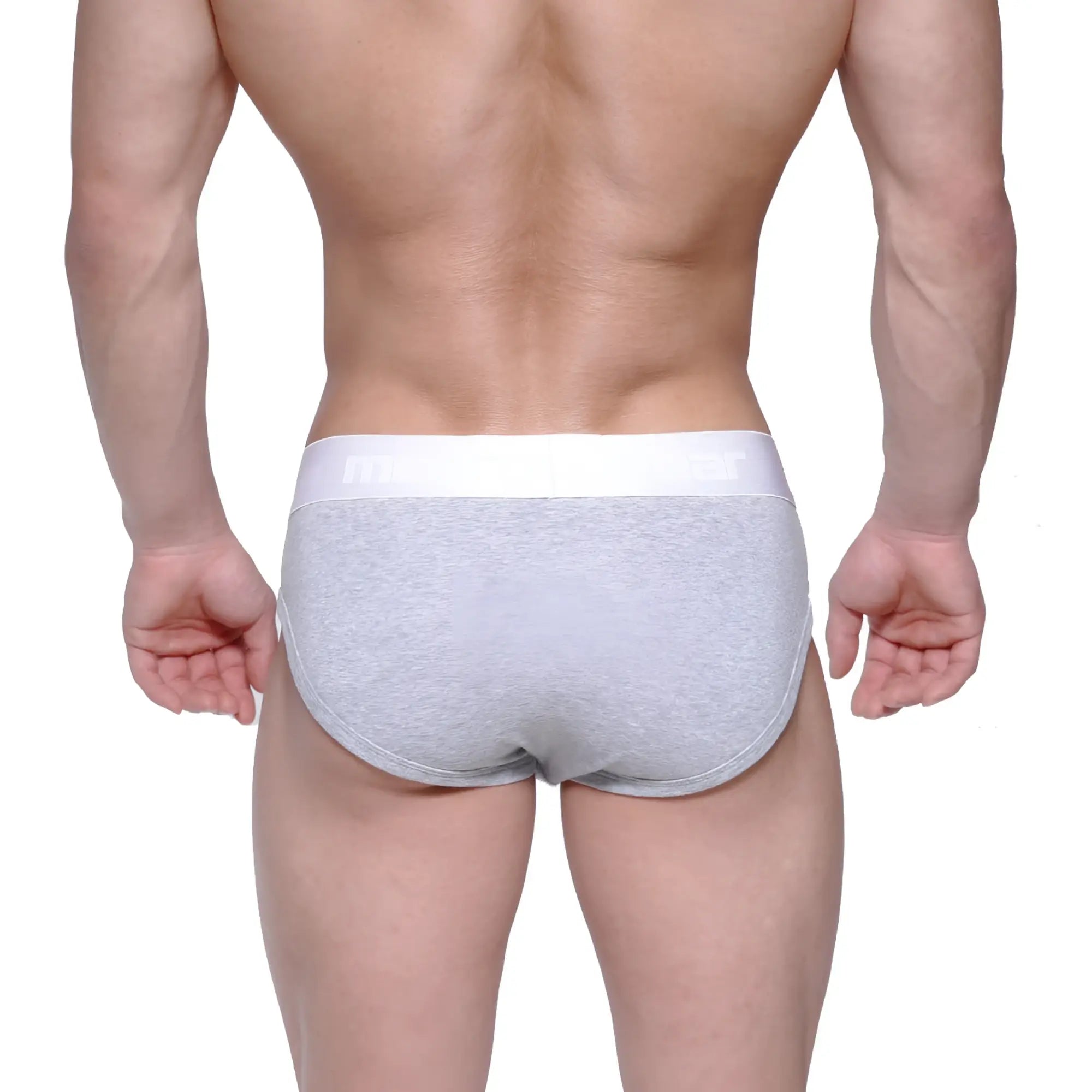MetroMaleWear gray heathered briefs with white elastic waistband comfortable hip brief 1303-10 front view
