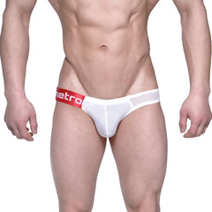 White metro male wear briefs with red waistband and mesh fabric for breathable comfort style 3603-50