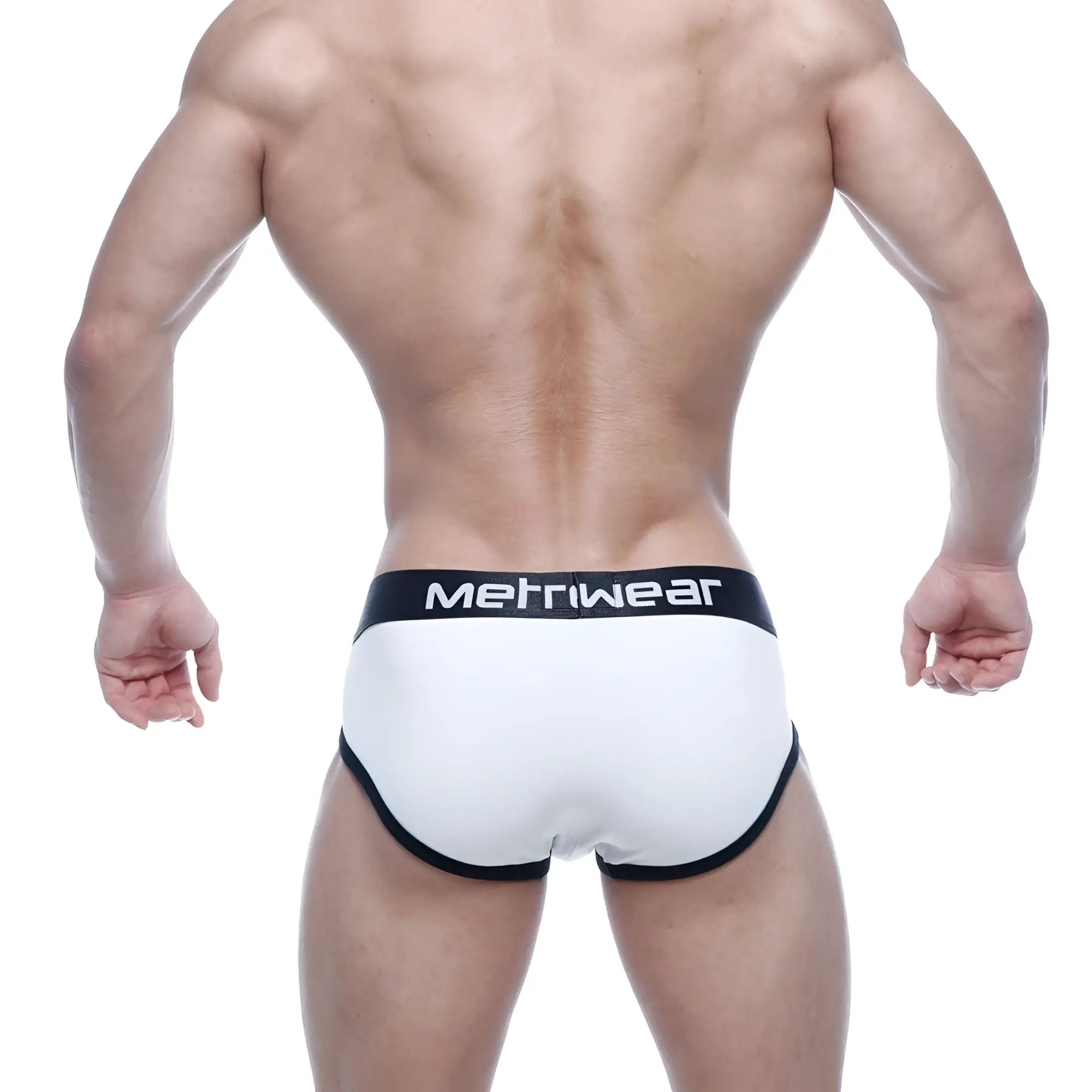 White men’s briefs metro male wear punto hip brief with black trim and logo waistband in white 5013-00