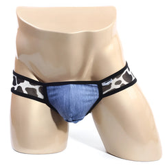 Blue denim men’s briefs with black and white leopard print side panels metroMalewear puppy bikini 6105-70