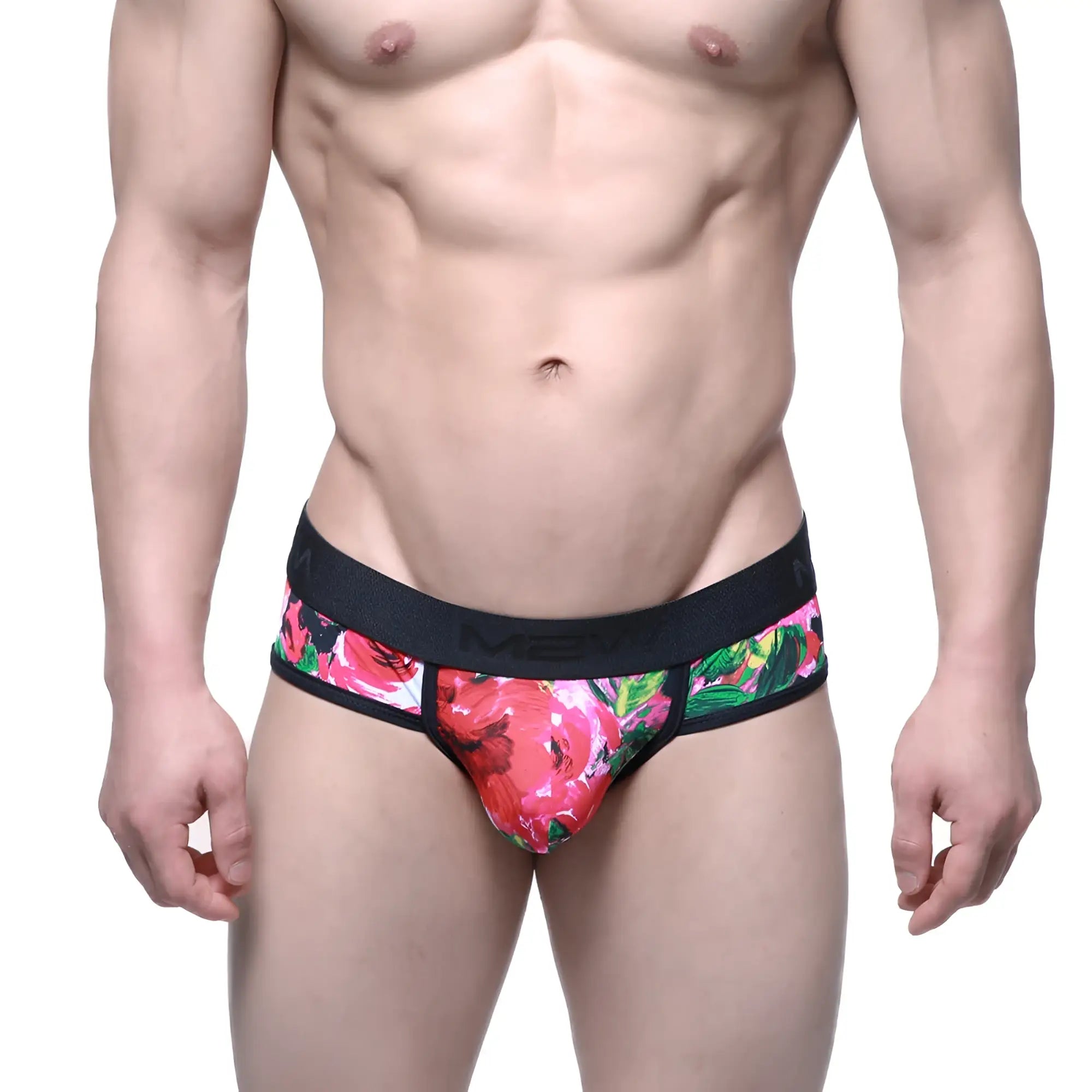 MetroMaleWear queen brief 6106-03 vibrant floral patterned men’s briefs with black elastic waistband and bold blossoms