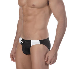 Black and white MetroMaleWear racer swim brief 4907-20 with sleek form-fitting design for athletic use