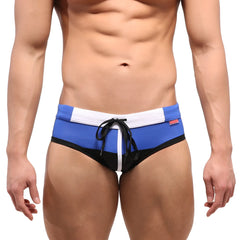 MetroMaleWear Reno swim brief black blue and black with white waistband and drawstring for swimming and beachwear