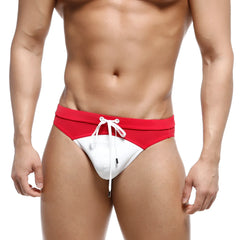 Metro male wear resort swim brief red 4983-12 two-tone red and white swim trunks with drawstring waistband