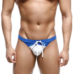 MetroMaleWear resort swim thong royal 4982-18 featuring blue and white swim trunks with drawstring waistband