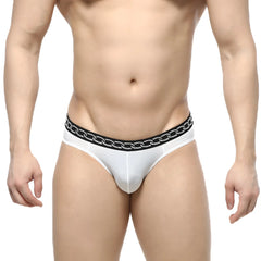 Metro malewear rhapsody bikini white 5105-01 men’s briefs with black embossed chain pattern waistband