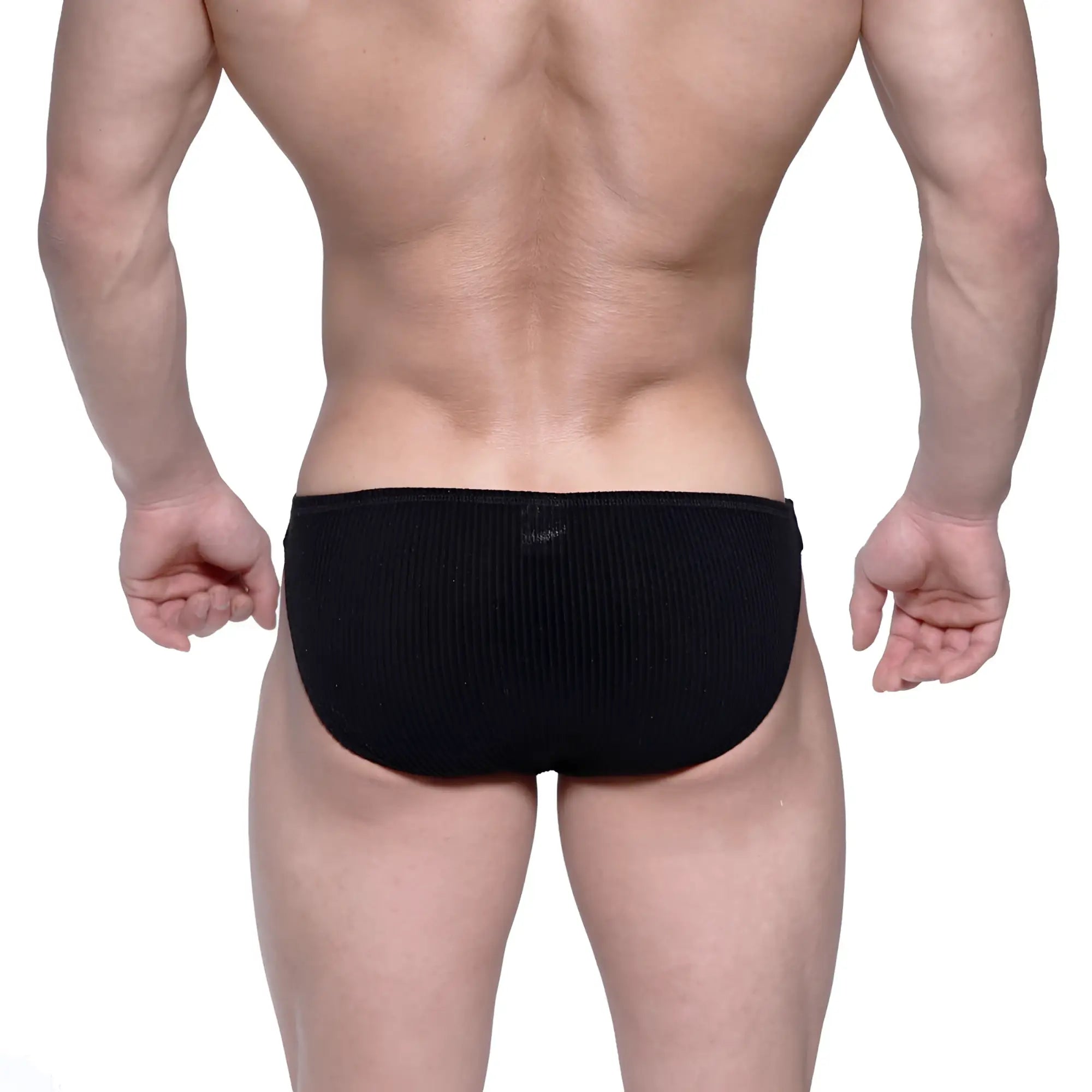 Black ribbed knit briefs metro malewear rivera bikini 6006-20 showing front view with textured fabric