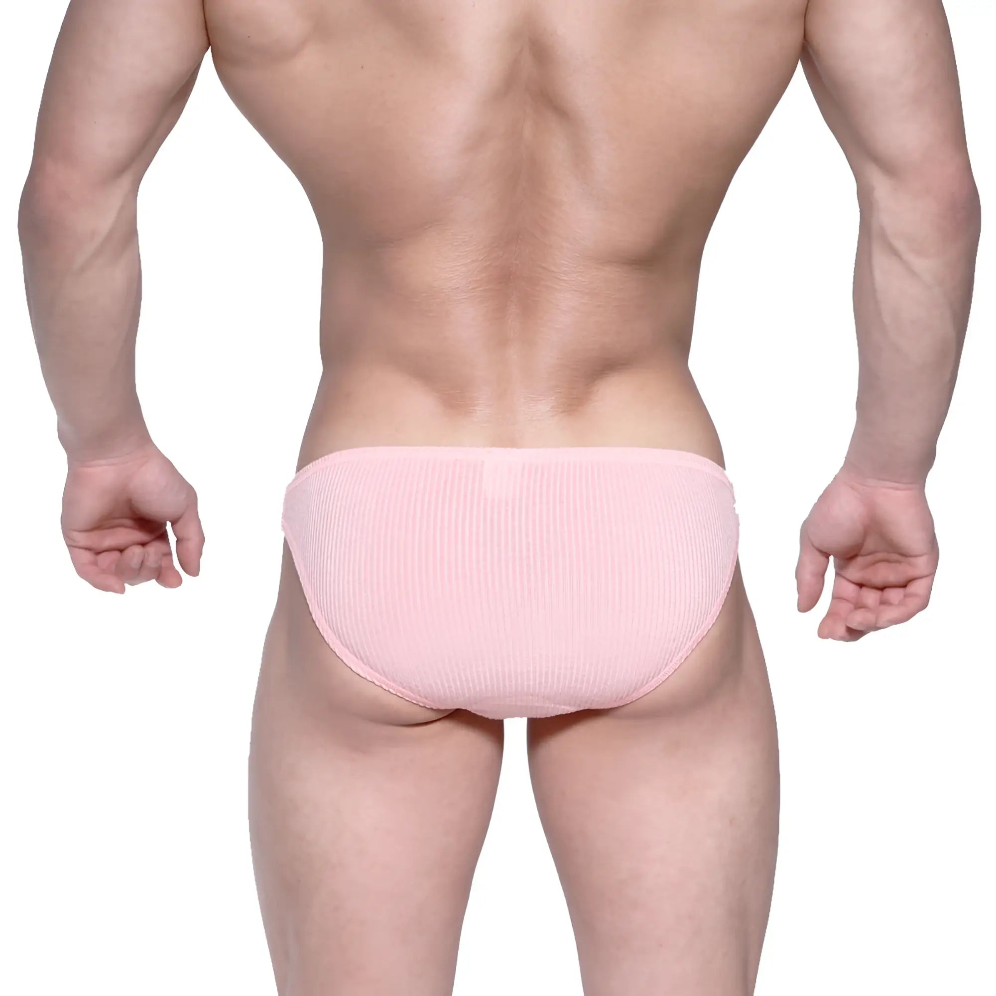 Pink ribbed cotton briefs metroMalewear rivera bikini 6006-02 showcasing front design and fabric texture