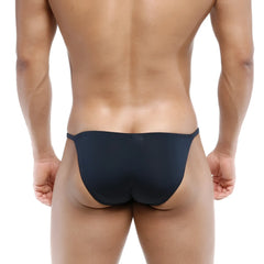 Black form-fitting thong made of smooth stretchy fabric from MetroMaleWear Romantic Bikini Navy 6008-28, back side view