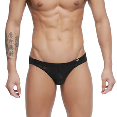 Black lace men’s briefs with subtle pattern and small white logo on waistband metro male wear rosa bikini 5103-m31