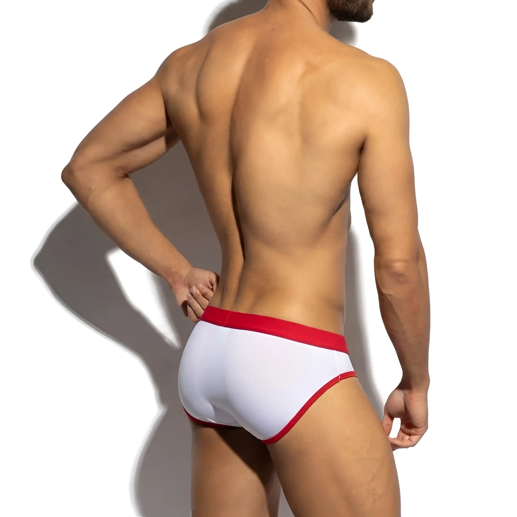 Metro male wear roxette brief red white cotton briefs with red waistband and trim for comfortable everyday wear